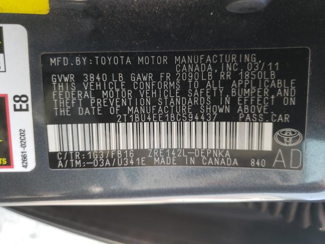 Photo 9 VIN: 2T1BU4EE1BC594437 - TOYOTA COROLLA BA 