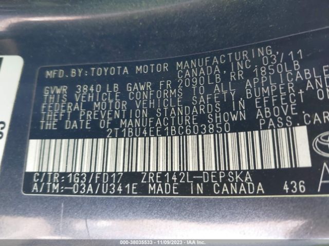 Photo 8 VIN: 2T1BU4EE1BC603850 - TOYOTA COROLLA 