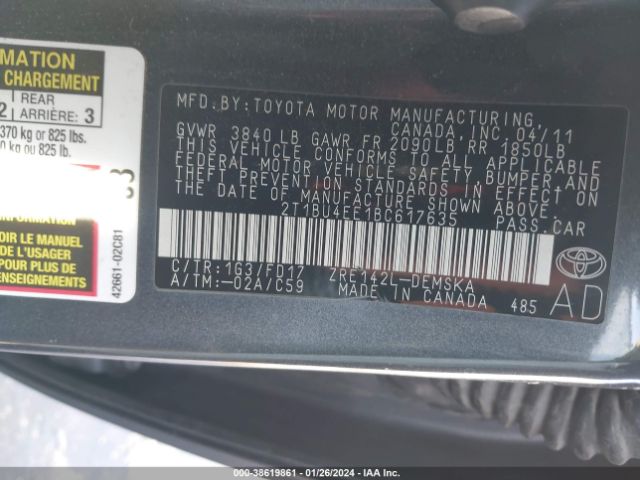 Photo 8 VIN: 2T1BU4EE1BC617635 - TOYOTA COROLLA 