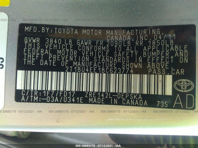 Photo 8 VIN: 2T1BU4EE1BC623774 - TOYOTA COROLLA 