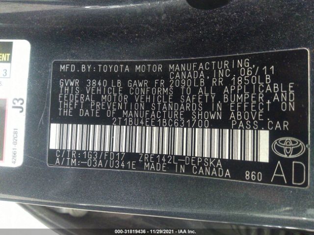 Photo 8 VIN: 2T1BU4EE1BC631700 - TOYOTA COROLLA 