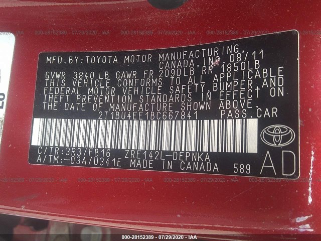 Photo 8 VIN: 2T1BU4EE1BC667841 - TOYOTA COROLLA 