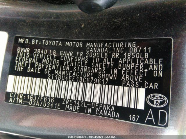 Photo 8 VIN: 2T1BU4EE1BC679617 - TOYOTA COROLLA 