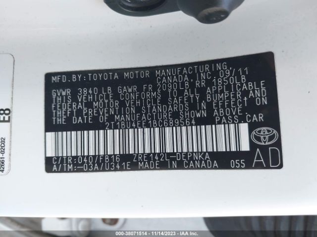 Photo 8 VIN: 2T1BU4EE1BC689564 - TOYOTA COROLLA 