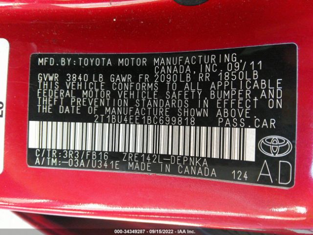 Photo 8 VIN: 2T1BU4EE1BC699818 - TOYOTA COROLLA 