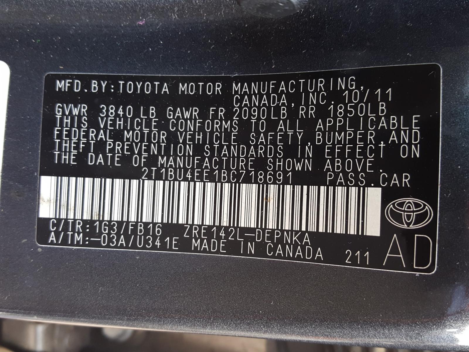 Photo 9 VIN: 2T1BU4EE1BC718691 - TOYOTA COROLLA BA 