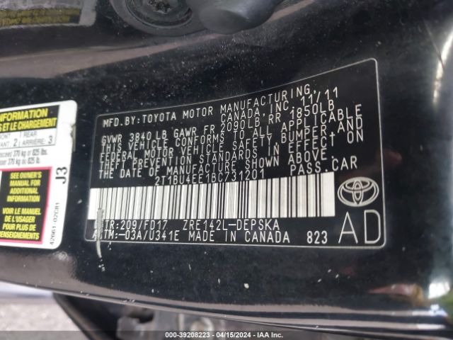 Photo 8 VIN: 2T1BU4EE1BC731201 - TOYOTA COROLLA 