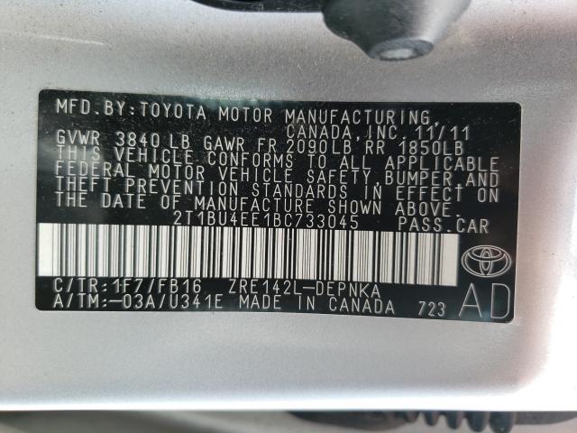 Photo 9 VIN: 2T1BU4EE1BC733045 - TOYOTA COROLLA BA 