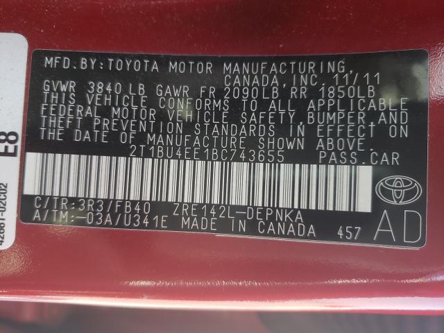 Photo 9 VIN: 2T1BU4EE1BC743655 - TOYOTA COROLLA BA 