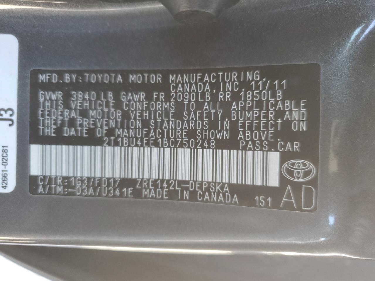 Photo 11 VIN: 2T1BU4EE1BC750248 - TOYOTA COROLLA 