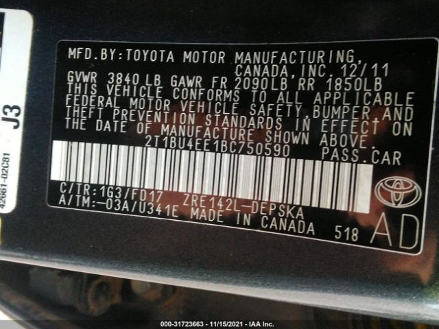 Photo 8 VIN: 2T1BU4EE1BC750590 - TOYOTA COROLLA 