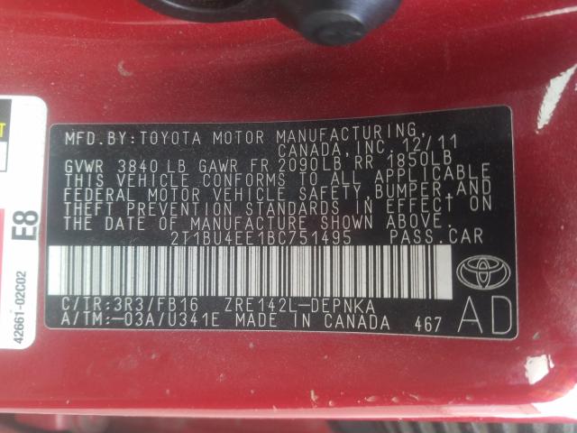 Photo 9 VIN: 2T1BU4EE1BC751495 - TOYOTA COROLLA BA 