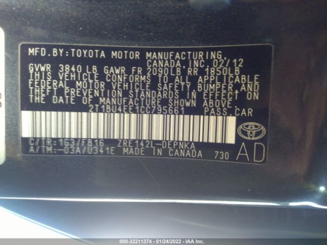 Photo 8 VIN: 2T1BU4EE1CC795661 - TOYOTA COROLLA 