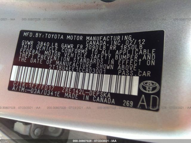 Photo 8 VIN: 2T1BU4EE1CC803001 - TOYOTA COROLLA 