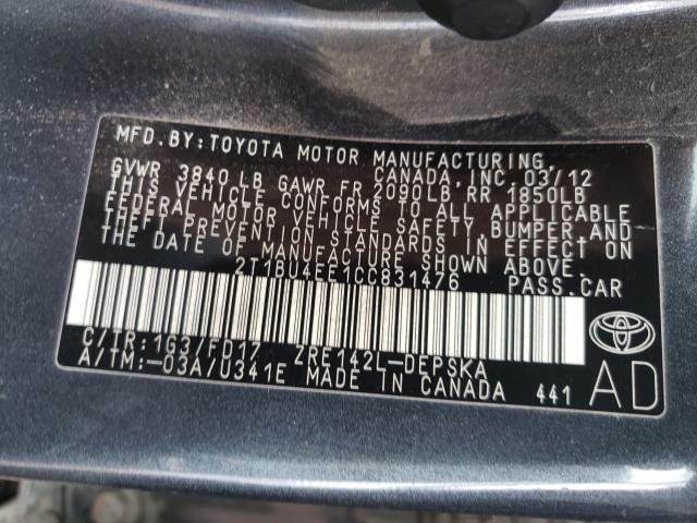 Photo 9 VIN: 2T1BU4EE1CC831476 - TOYOTA COROLLA BA 