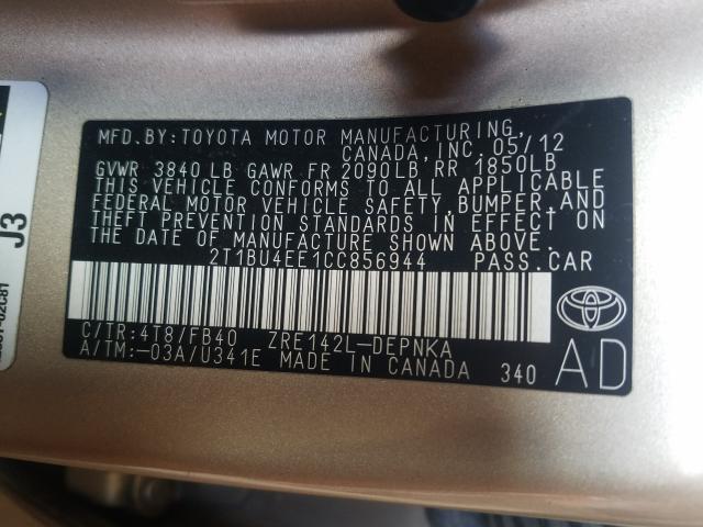 Photo 9 VIN: 2T1BU4EE1CC856944 - TOYOTA COROLLA BA 