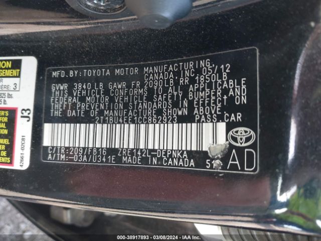 Photo 8 VIN: 2T1BU4EE1CC862923 - TOYOTA COROLLA 