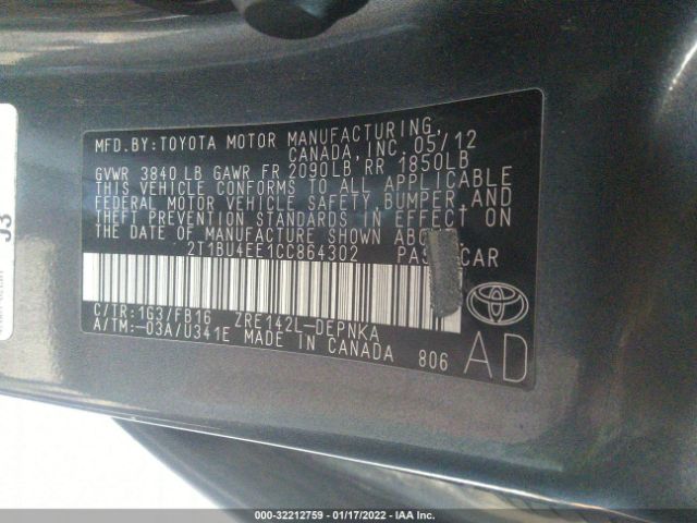 Photo 8 VIN: 2T1BU4EE1CC864302 - TOYOTA COROLLA 