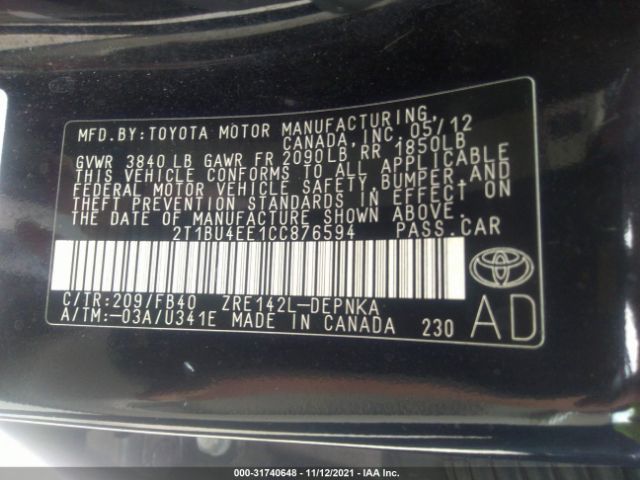 Photo 8 VIN: 2T1BU4EE1CC876594 - TOYOTA COROLLA 