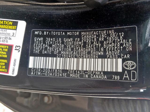 Photo 9 VIN: 2T1BU4EE1CC885084 - TOYOTA COROLLA BA 