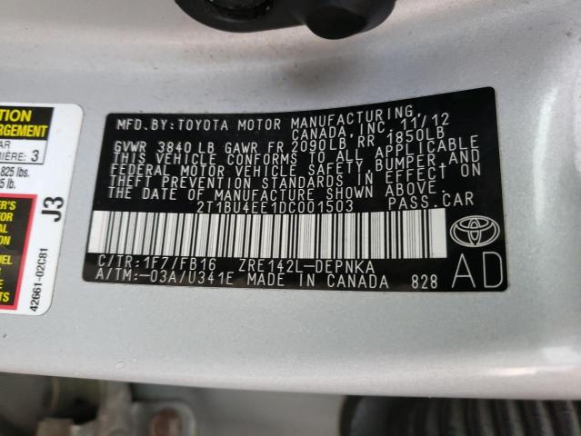 Photo 9 VIN: 2T1BU4EE1DC001503 - TOYOTA COROLLA BA 