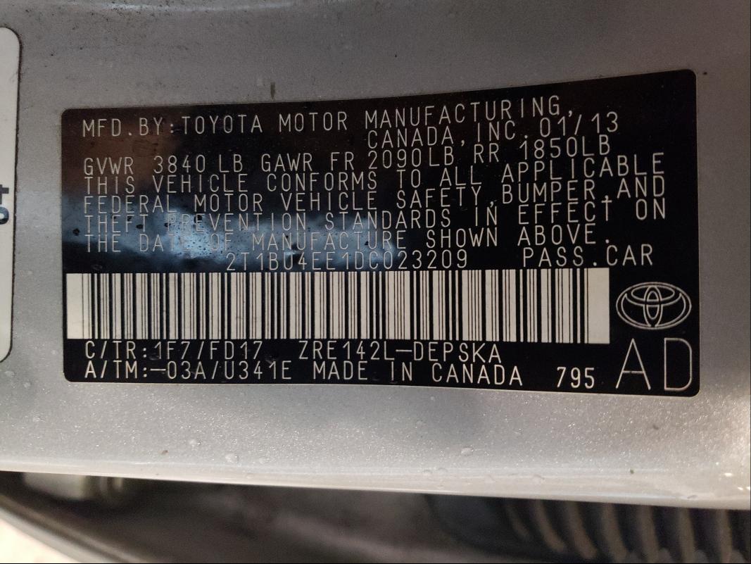 Photo 9 VIN: 2T1BU4EE1DC023209 - TOYOTA COROLLA BA 