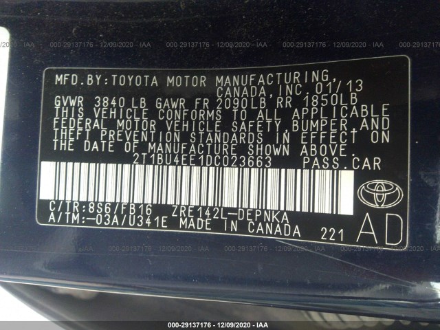 Photo 8 VIN: 2T1BU4EE1DC023663 - TOYOTA COROLLA 