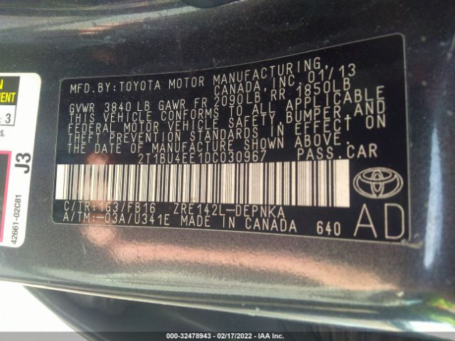 Photo 8 VIN: 2T1BU4EE1DC030967 - TOYOTA COROLLA 