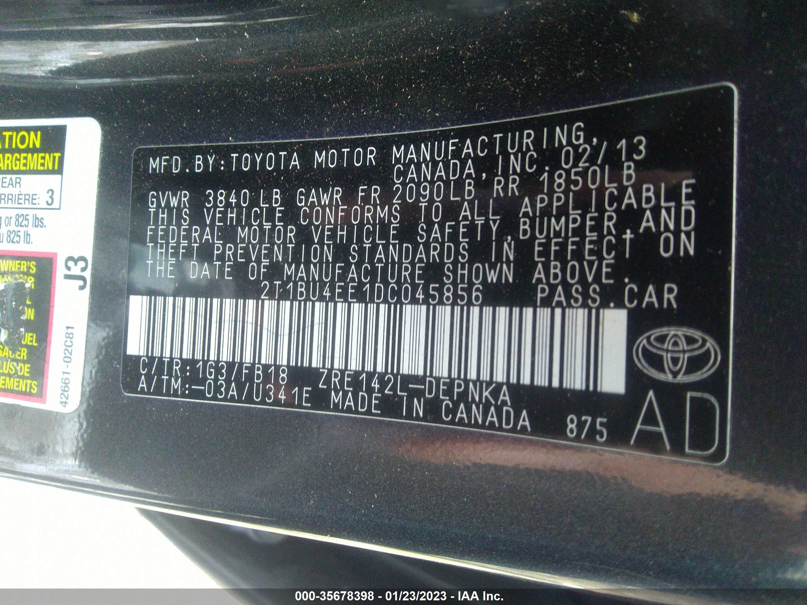 Photo 8 VIN: 2T1BU4EE1DC045856 - TOYOTA COROLLA 