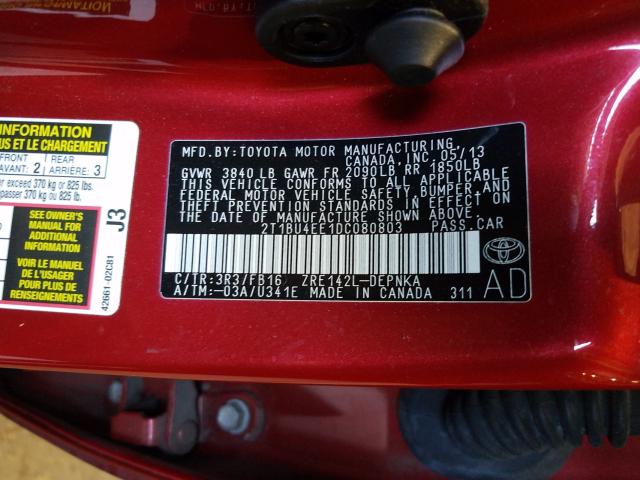 Photo 9 VIN: 2T1BU4EE1DC080803 - TOYOTA COROLLA BA 