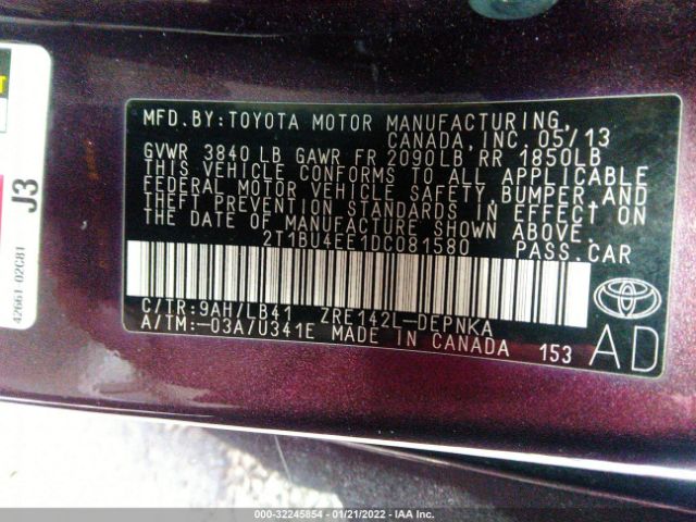 Photo 8 VIN: 2T1BU4EE1DC081580 - TOYOTA COROLLA 