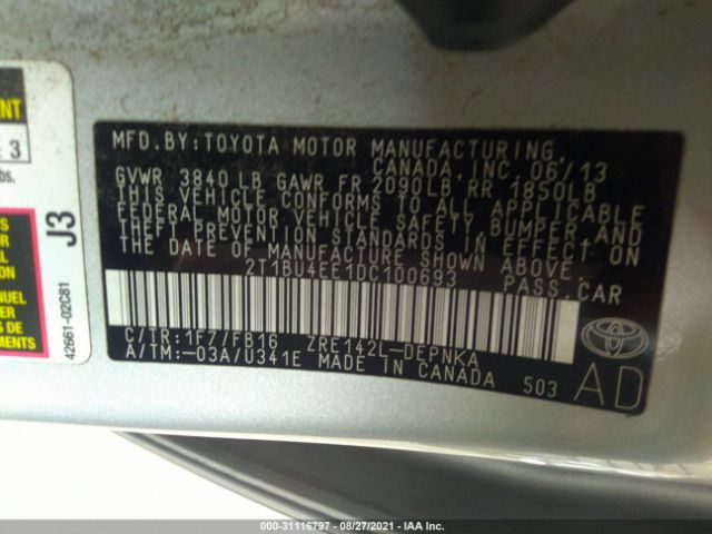 Photo 8 VIN: 2T1BU4EE1DC100693 - TOYOTA COROLLA 