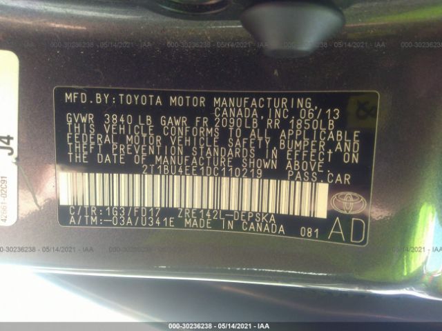 Photo 8 VIN: 2T1BU4EE1DC110219 - TOYOTA COROLLA 