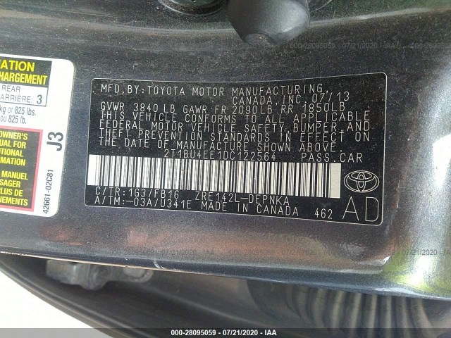 Photo 8 VIN: 2T1BU4EE1DC122564 - TOYOTA COROLLA 