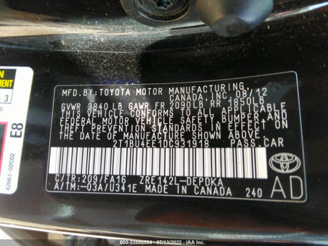 Photo 8 VIN: 2T1BU4EE1DC931918 - TOYOTA COROLLA 