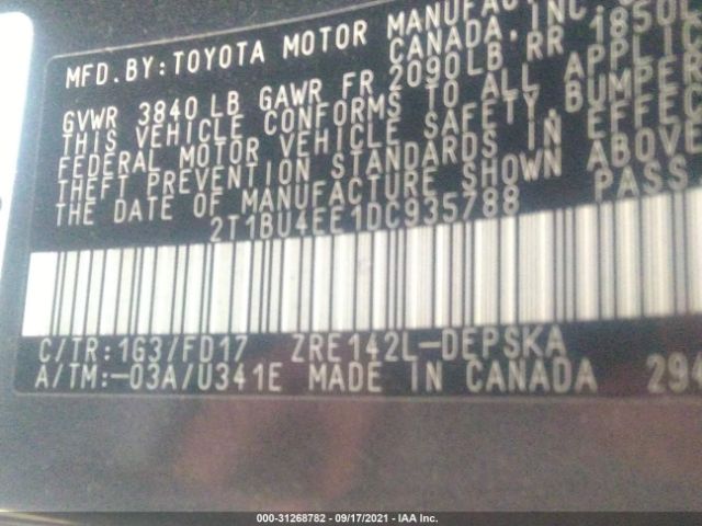 Photo 8 VIN: 2T1BU4EE1DC935788 - TOYOTA COROLLA 