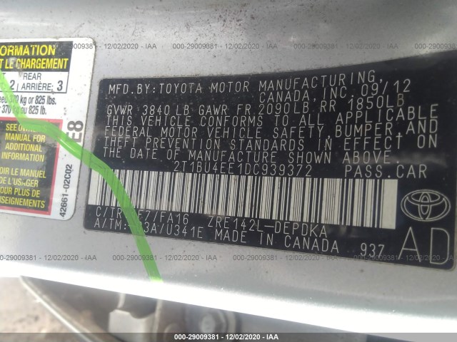 Photo 8 VIN: 2T1BU4EE1DC939372 - TOYOTA COROLLA 