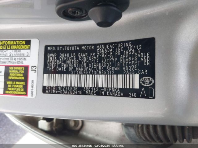 Photo 8 VIN: 2T1BU4EE1DC965342 - TOYOTA COROLLA 