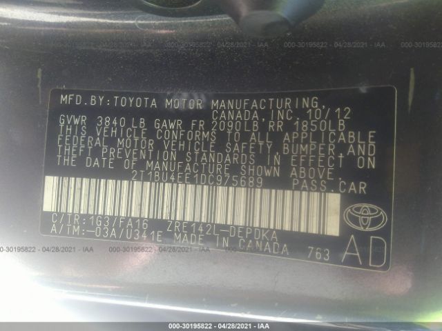 Photo 8 VIN: 2T1BU4EE1DC975689 - TOYOTA COROLLA 