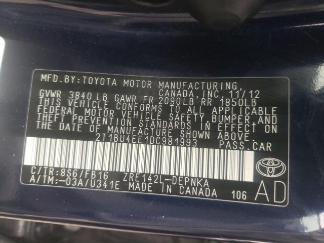 Photo 9 VIN: 2T1BU4EE1DC981993 - TOYOTA COROLLA BA 