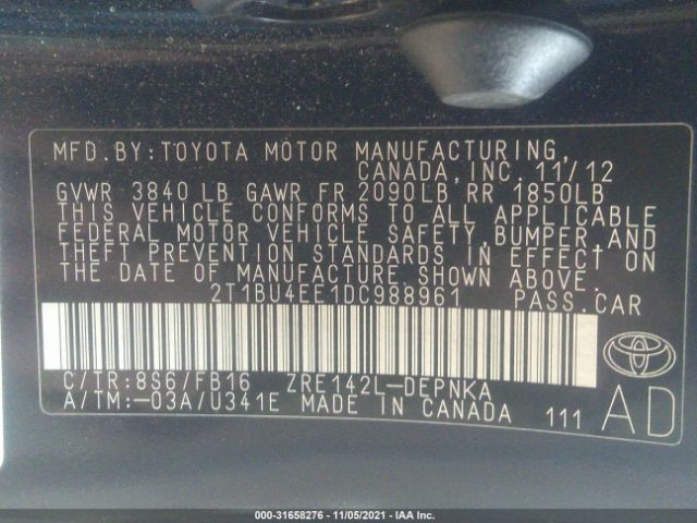 Photo 8 VIN: 2T1BU4EE1DC988961 - TOYOTA COROLLA 