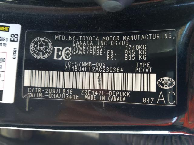 Photo 9 VIN: 2T1BU4EE2AC230364 - TOYOTA COROLLA BA 