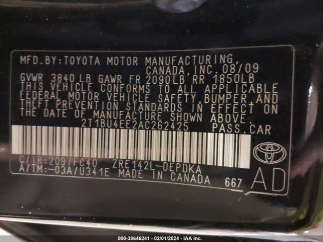 Photo 8 VIN: 2T1BU4EE2AC262425 - TOYOTA COROLLA 