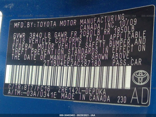 Photo 8 VIN: 2T1BU4EE2AC287180 - TOYOTA COROLLA 