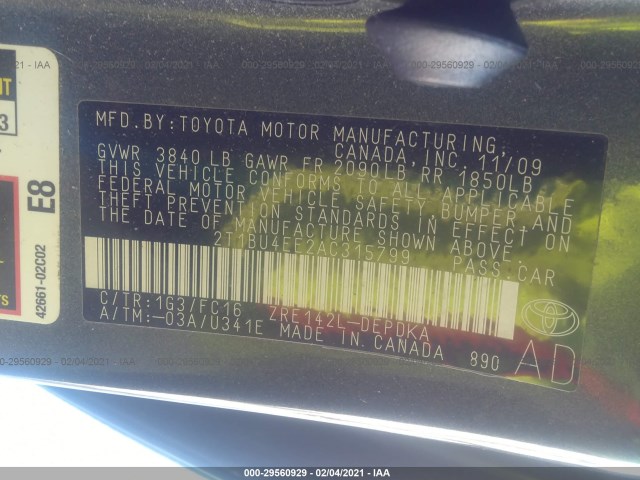 Photo 8 VIN: 2T1BU4EE2AC315799 - TOYOTA COROLLA 