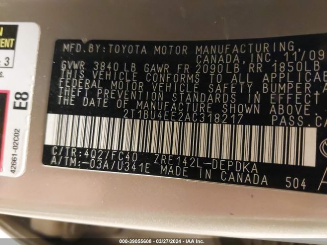 Photo 8 VIN: 2T1BU4EE2AC318217 - TOYOTA COROLLA 