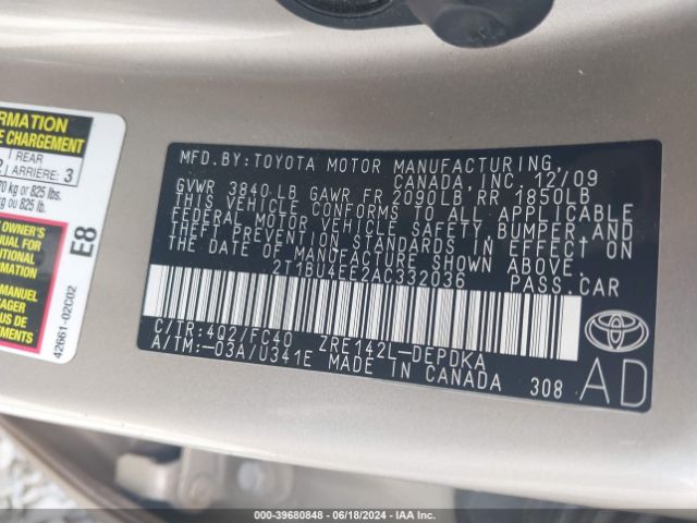 Photo 8 VIN: 2T1BU4EE2AC332036 - TOYOTA COROLLA 