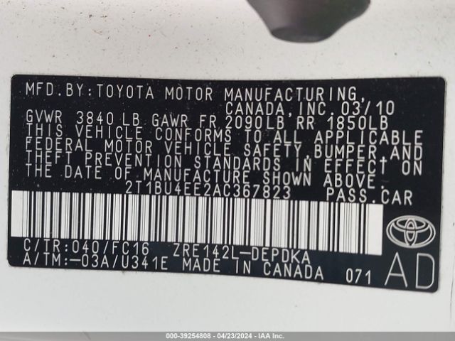 Photo 8 VIN: 2T1BU4EE2AC367823 - TOYOTA COROLLA 