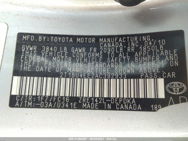 Photo 8 VIN: 2T1BU4EE2AC392933 - TOYOTA COROLLA 