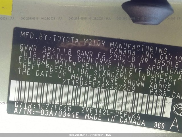 Photo 8 VIN: 2T1BU4EE2AC397209 - TOYOTA COROLLA 